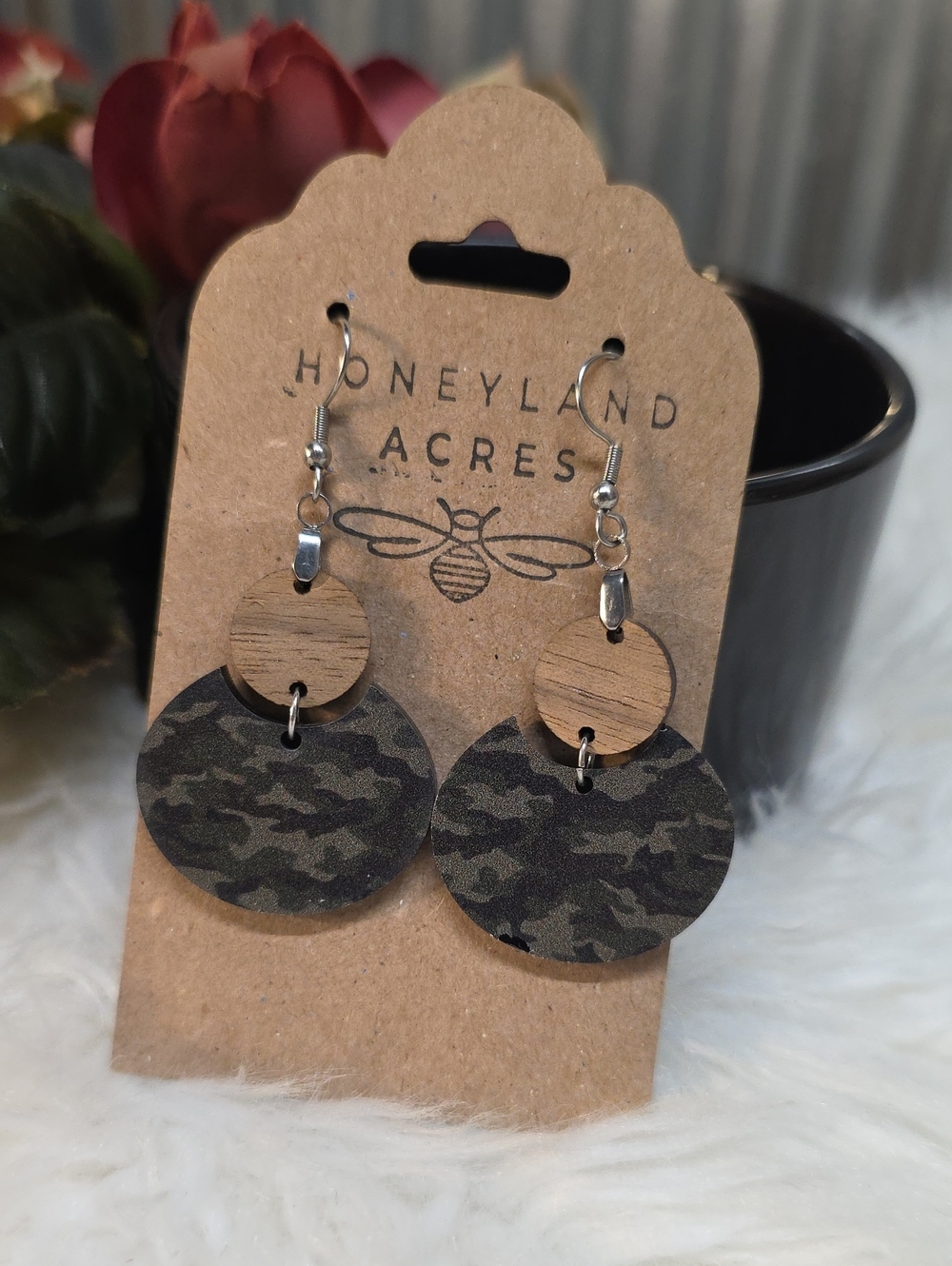 Olive Camo Wooden Drop Earrings